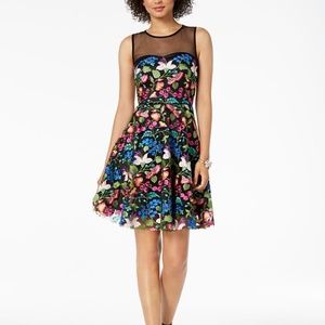 NWT Tahari ASL Floral Embroidered-Mesh Illusion Fit & Flare Dress 12